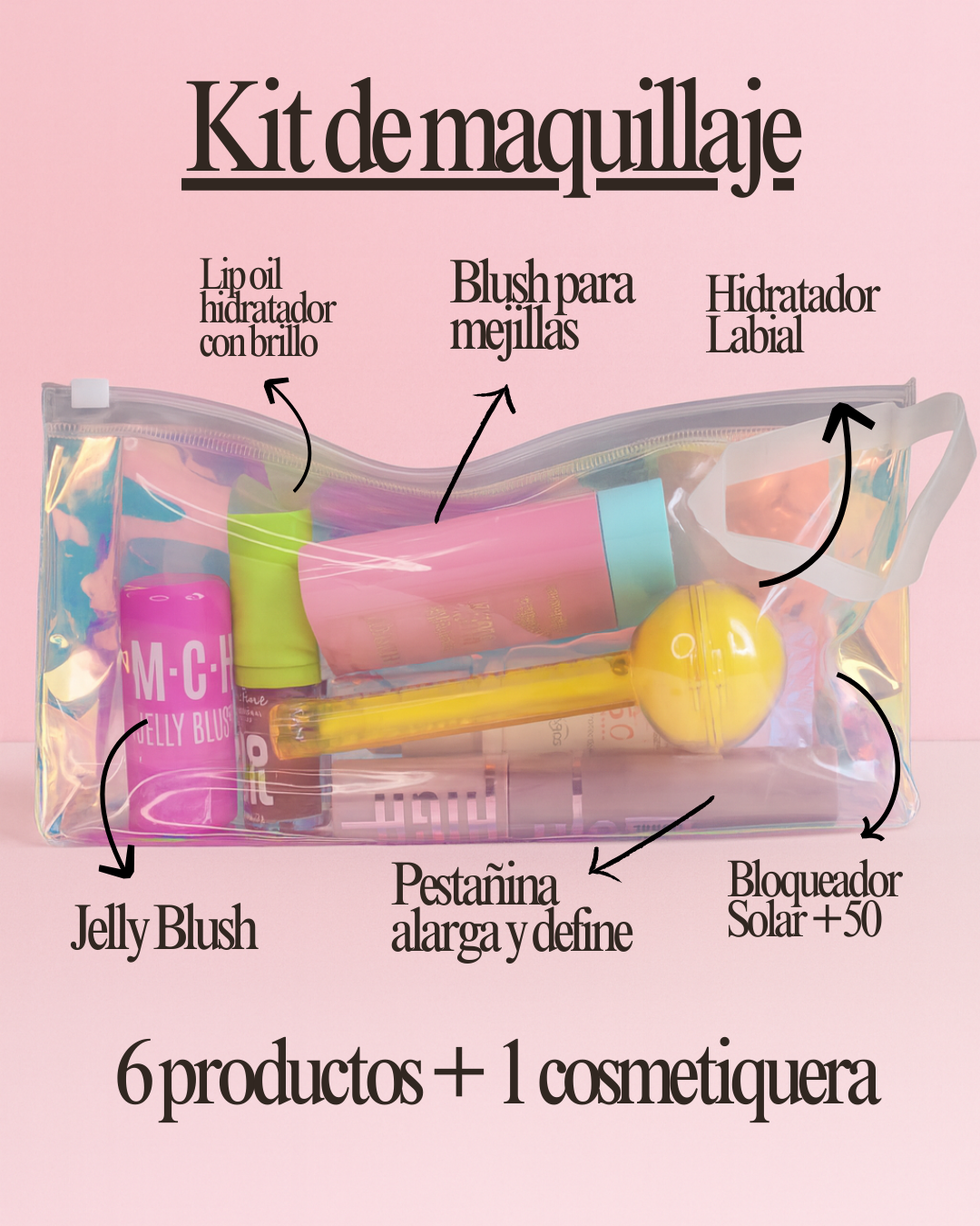 Kit de Maquillaje Completo 6 Productos + Cosmetiquera